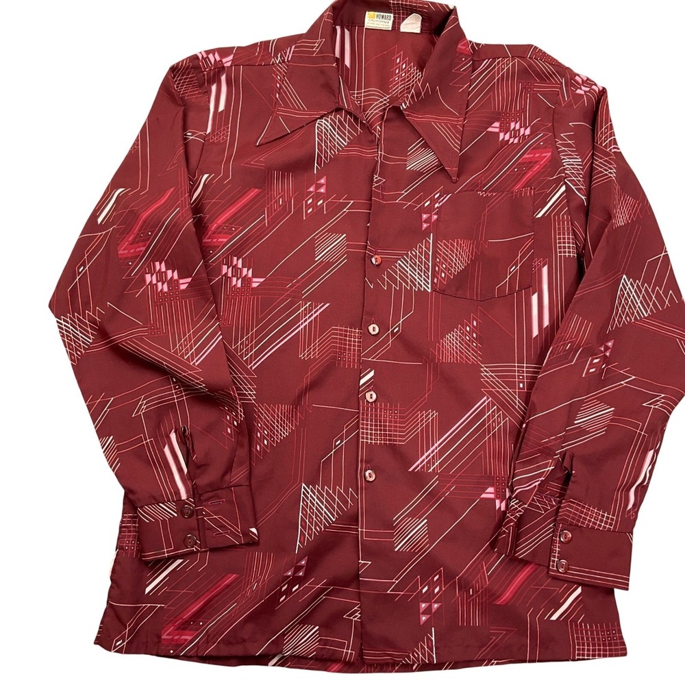 Paul Howard Shirt Mens L/XL Red‎ Geometric 70s Disco Dagger Long Sleeve Vintage
